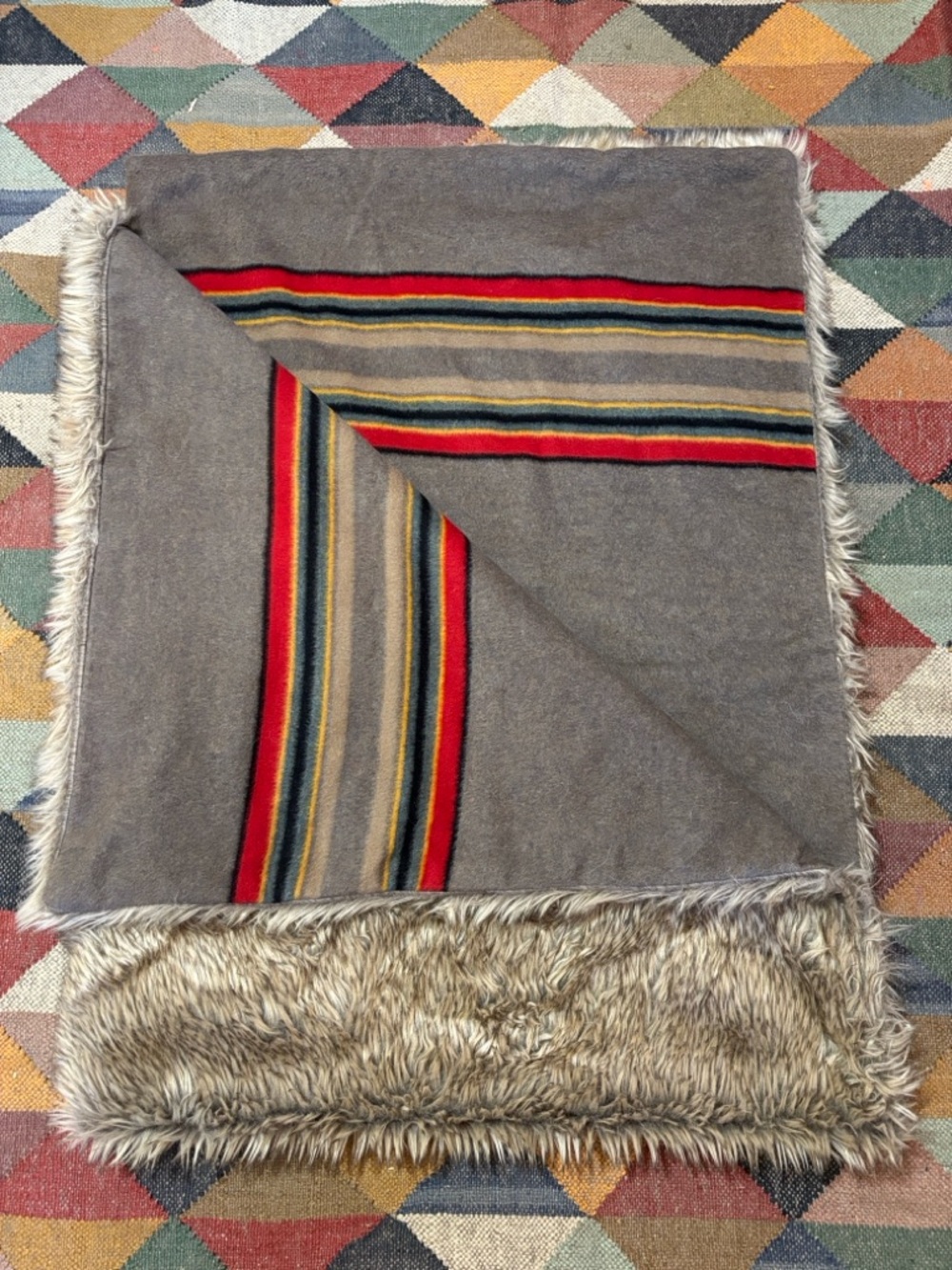 Pottery Barn x Pendleton Yakima Faux Fur Stripe Throw Blanket Wool Blend
